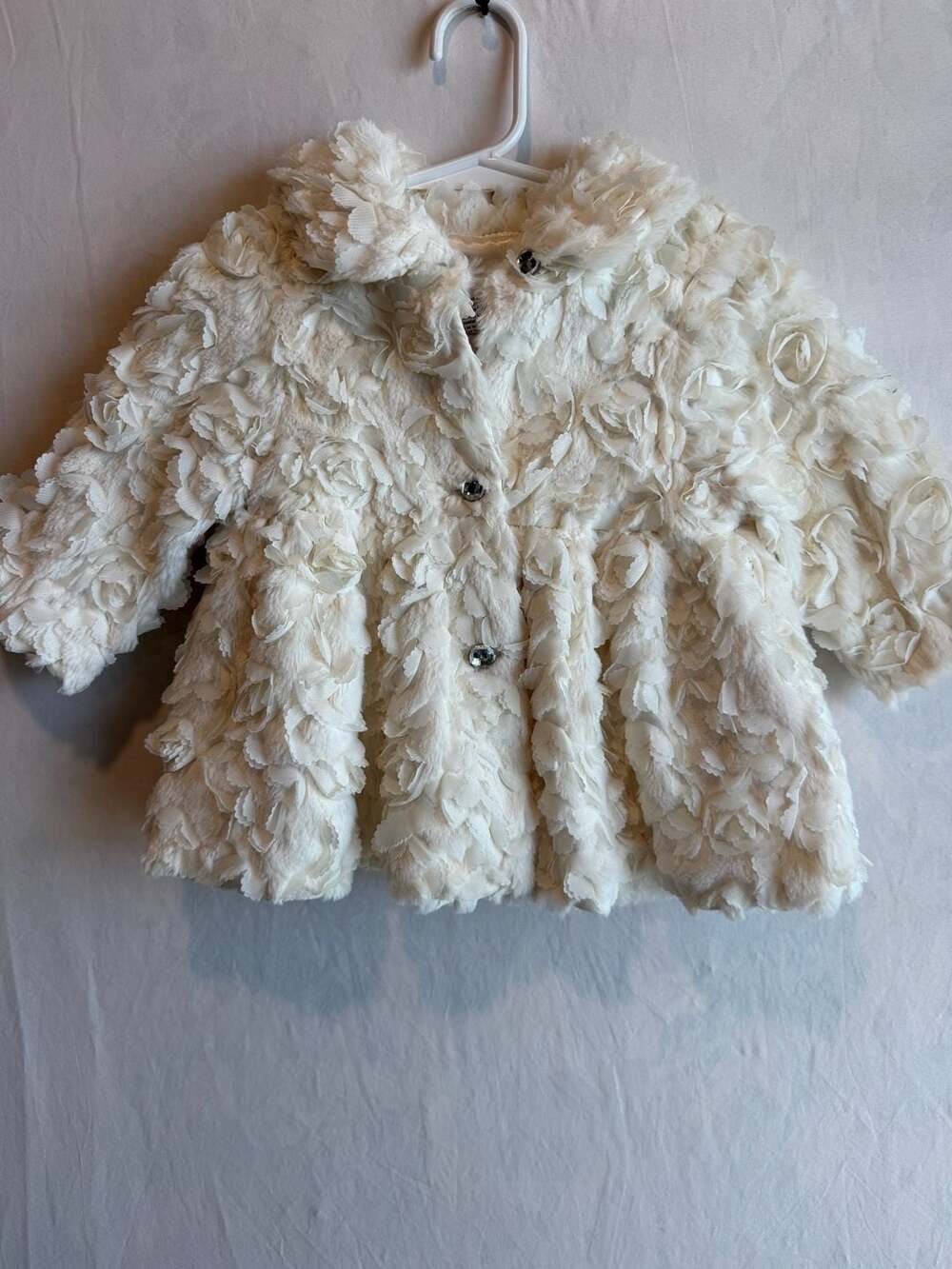 Peaches 'N Cream Toddler Girls White Faux Fur Rose Petal Peplum Jacket